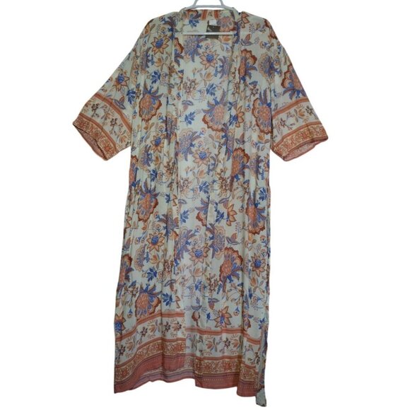 Women's Vintage Floral Print Kimono Style Tie Waist Bohemian Dress, NWT - Picture 2 of 7